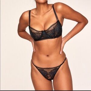 BRAND NEW WITH TAGS Adore Me Evah Unlined Black & Blue Lace Bra & Panty Lingerie